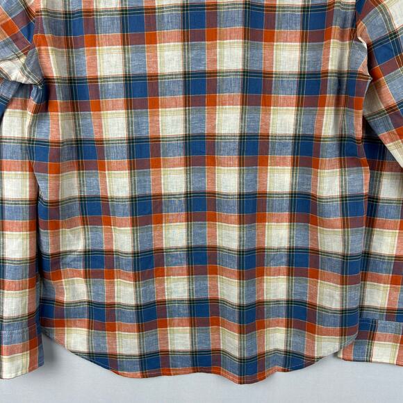 Bonobos Linen Blend Blue Plaid Button Up Shirt Long Sleeve Rust Men's Size M - Picture 10 of 11